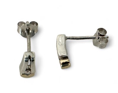Silber-/ Gold Ohrstecker mit Brillantbesatz (925/- / 585/-GG) 9 x 4 mm