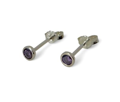 Ohrstecker Zirkonia amethystfarben 925/- Sterlingsilber 3 mm