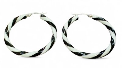 Bügelcreolen Silber 925/- Lack schwarz/weiß 40 x 4 mm